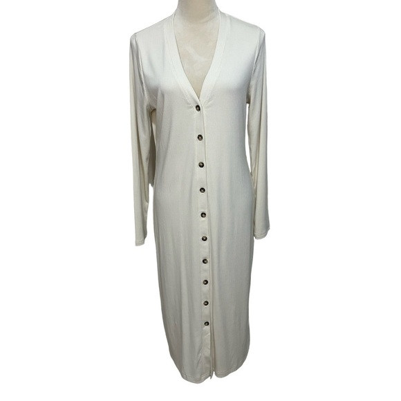 Banana Republic Cream Ribbed Button Down Cardigan Long Sleeve Dress Size L - Picture 1 of 11